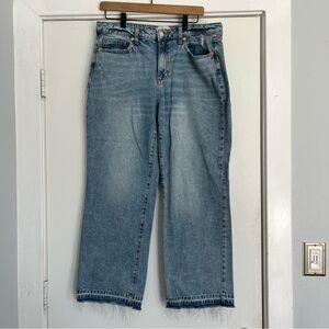 Sneak peek high rise straight wide leg raw hem women’s jeans FLAW